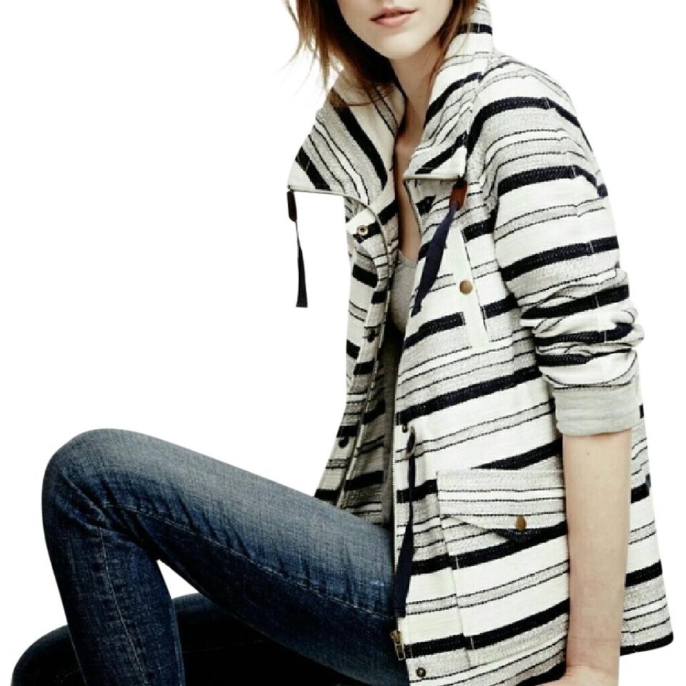 Ann Taylor LOFT Breton Stripe Anorak Coat